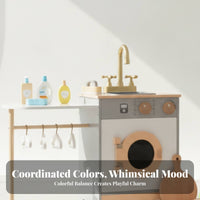 Wooden Laundry Set Wooden Laundry Appliance Open and Close Doors Compact for Children