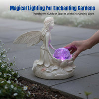 Colorful Fairy Resin Decoration, Solar Powered Crystal Orb, Outdoor Garden Magical Light