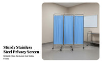 Foldable Stainless Steel Medical Facility Screen Locking Casters Folding Medical Screen Heavy-Duty Frame Mobile Hospital Divider Easy to Clean for Caregivers, Salon Professionals, Beauticians, Doctor's Office, Examination Room, Nursing Home, Bedroom