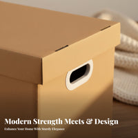 Large Capacity Lidded Paperboard Container with Handles adaptable Corrugated Shelf Box Recyclable and Reusable Household Storage Foldable for Gift Givers, Home Organizers, Moving, Bedroom, Closet, Office