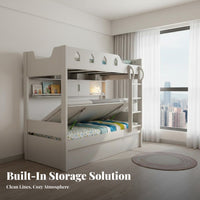 children's Bunk Bed Space-Saving Twin over Twin Bunk Bed Guardrails Bedroom Furniture for Girls, Parents, Small Apartment, Playroom, Dorm Room