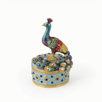 Jewelry Box with Peacock Figurine Lid Enamel-Style Jewelry Box with Peacock Ornate Gold-Tone for Women, Dresser, Vanity