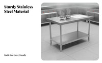 Anti-Rust Stainless Steel Work Table High Load-Bearing Capacity Stainless Steel Workbench Easy to Clean Commercial Kitchen Prep Table Adjustable Leveling Feet for Restaurant Employees, Workshop Workers, Homeowners, Cafeteria, Bakery, Garage, Laundry Room