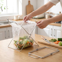 Foldable Trash Bag Stand, Yellow Bag Stand for Camping & Barbecues, Sturdy Wire Garbage Bag Holder, Silver Waste Collector