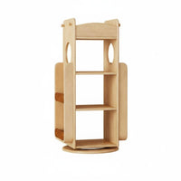 360-Degree Rotation Rotating Book Shelf Solid Wood Construction Revolving Book Shelf Space-Saving Design Bookshelf Large Capacity for Children, Students, Playroom, Living Room, Small Areas, Apartment