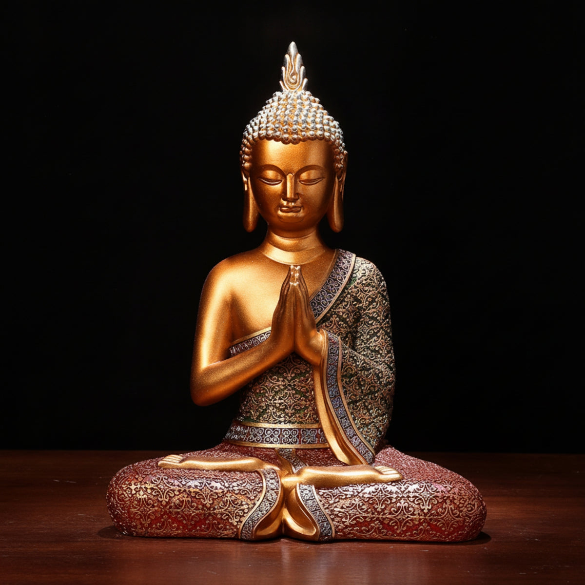 Gold Thai Buddha Statue Ornate Buddha Statue Praying Sculpture Lustrous for Buddhists, Collectors, Meditation Room, Entryway, Office