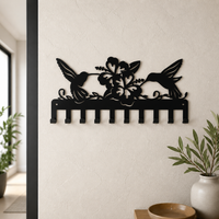 Matte Black Metal Key Holder, Wall Mount Key Organiser with 10 Hooks, Screw Mount Key Hanger for Entryway, Contemporary Design