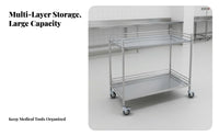 Locking Casters Medical Instrument Cart Heavy Duty Stainless Steel Treatment Cart Raised Guardrails Medical Rolling Trolley Resistant for Workshop Workers, Salon and Spa Professionals, Hospital, Operating Room, Research Facility Oratory, Kitchen