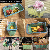 Plastic Woven Storage Basket with Handle for Shopping, Picnics, and Bathroom Organization