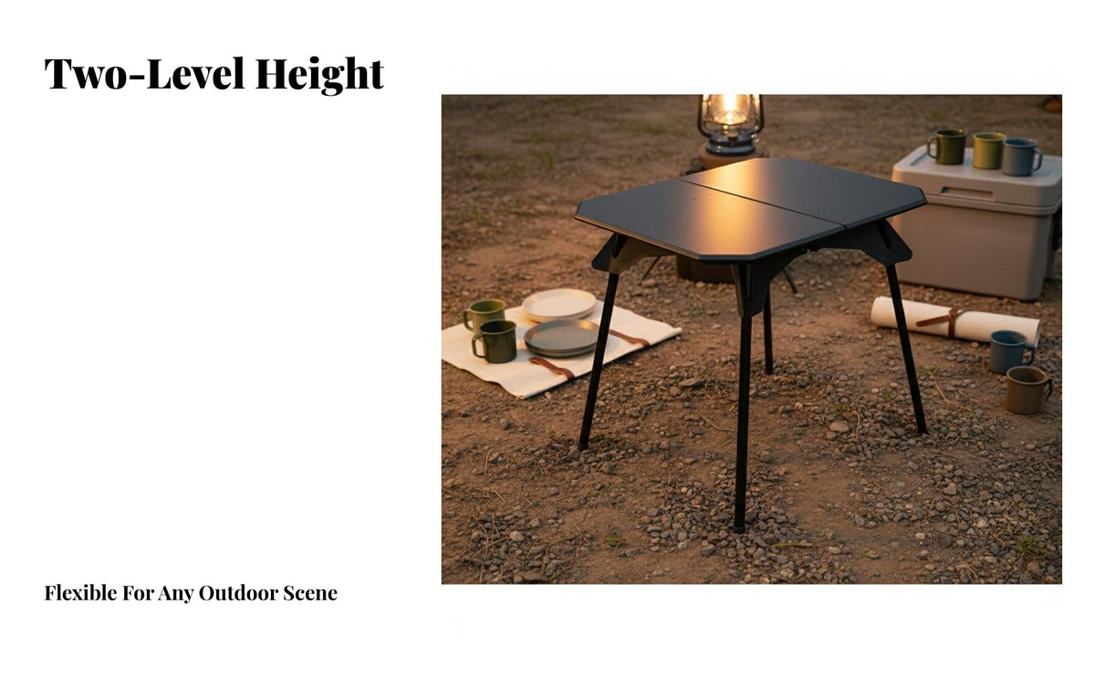Foldable Design Adjustable Height Camp Table Lightweight Camping Equipment Compact Portable Furniture Quick Setup for Outdoor Enthusiasts, Road Trippers, Picnic, Barbecue, Tailgating, Beach
