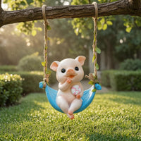 Pig Swing Ornament Rope Hanger Resin Pig Swing Statue Cute Glossy for Garden, Porch