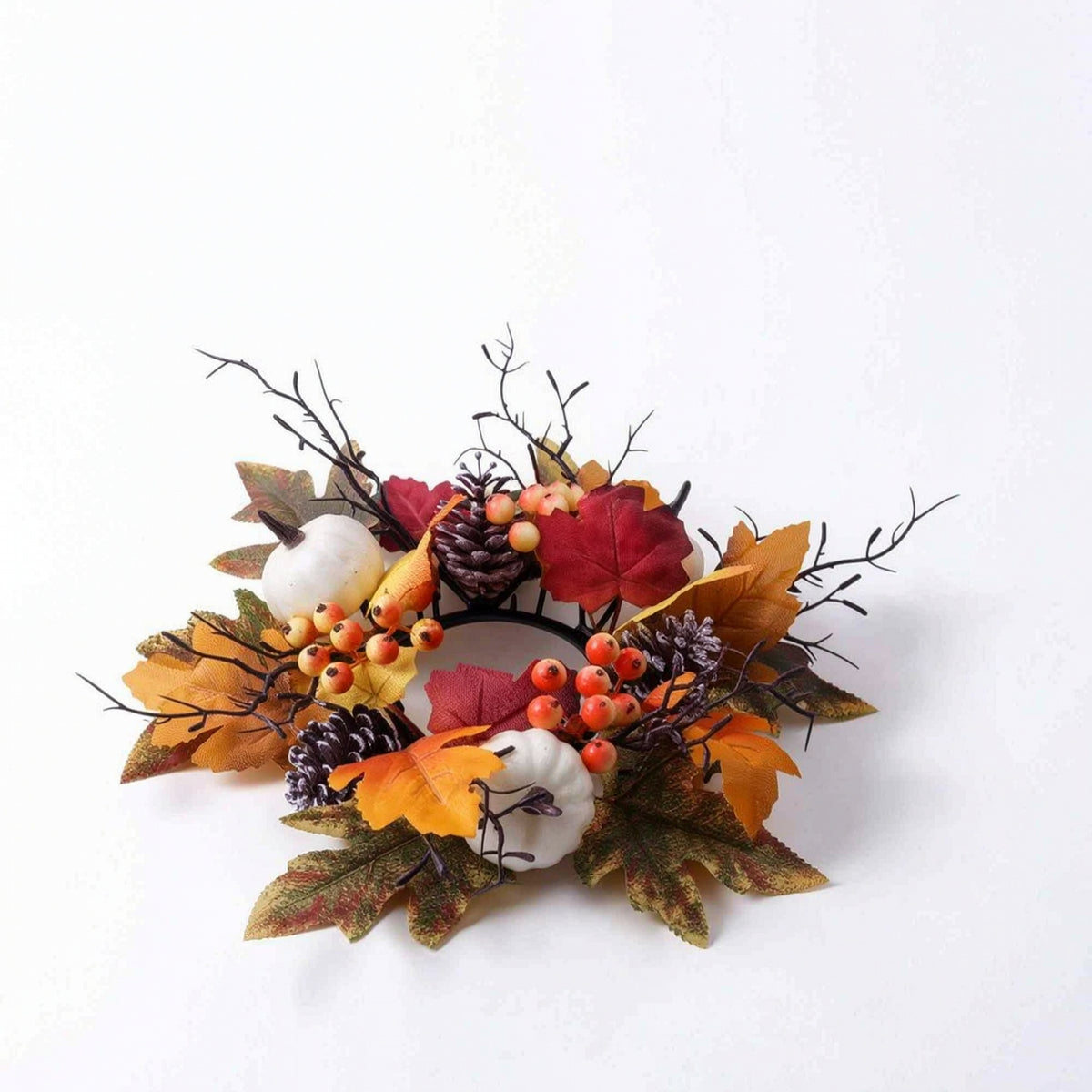 Wreath with Glass Holder Harvest Pumpkin Candle Wreath Rustic for Mantel