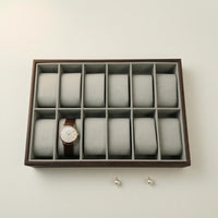 Walnut-Grain Watch Display Tray Padded Wooden Watch Tray Rectangular Accessory Storage Compartmented