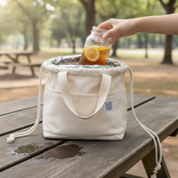 Japanese Style Large Capacity Insulated Lunch Bag with Drawstring Closure
