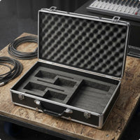 Reinforced Corners Aluminum Audio Device Case Locking Latches Hard Audio Device Case Custom-Cut Compartments Audio Storage Foam Padding for Portable Transport