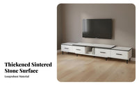 2 Pieces Scratch Resistant Extendable TV Stand and Coffee Table Set Easy to Clean Modern Sintered Stone Media Console Long-Lasting Construction Coffee Table and TV Stand Set Accommodates Large TVs for Small Apartment Dwellers, Living Room