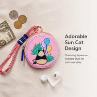 Japanese Style Embroidered Nylon Coin Purse with Keychain for Everyday Use