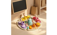 Role Playing Wooden Tea Party Set Educational Wooden Afternoon Tea Set Eco-Friendly Wood for Preschoolers, Toddlers, Kindergarten, Playroom
