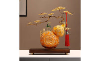 Wood Base Ornament Arched Top Gourd Desktop Decor Feng Shui Decoration