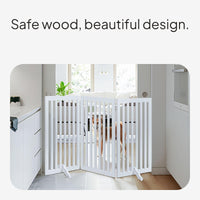 Foldable Wooden Pet Gate, Adjustable Indoor Dog Barrier
