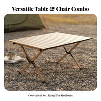 Foldable Folding Camping Table and Chair Set Easy Assembly Roll-up Table with Moon Chairs Sturdy Heavy Duty Folding Furniture Set Weather-Resistant for Picnickers, Event Planners, Picnics, Backyard, Beach, Parties
