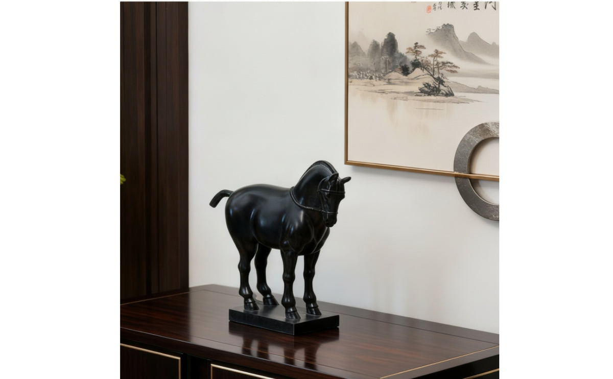 Horse Sculpture with Base Classical Chinese Style Horse Statue Carved Resin Statue for Interior Designers, Art Collectors, Console Table, Bookshelf