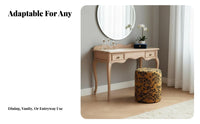 Vintage Aesthetic Upholstered Makeup Seat Multifunctional Upholstered Drum Stool Sturdy & Stable Vanity Chair Modern & Stylish for Hotel Owners, Homeowners, Interior Designers, Entryway, Dressing Room, Bedroom, Walk-in Closet