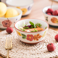 Japanese Style Ceramic Rice Bowl with Four Seasons Hand-Painted Design