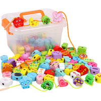 Wooden Lacing Beads Toy for Kids, Alphabet & Number Stringing Blocks for Early Education