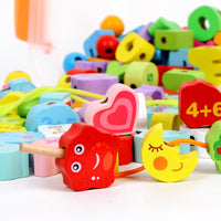 Wooden Lacing Beads Toy for Kids, Alphabet & Number Stringing Blocks for Early Education
