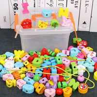 Wooden Lacing Beads Toy for Kids, Alphabet & Number Stringing Blocks for Early Education