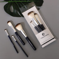 HappyMakeup 4-Piece Portable Gold & Red Makeup Brush Set with Soft Bristles