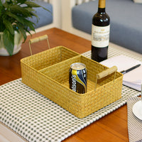 Handwoven Seagrass Storage Basket with Wooden Handles and Dividers