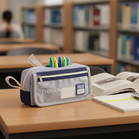 TOME Large Capacity Double-Layer Flip Pencil Case for Students, Oxford Cloth