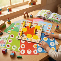Hinged Tiles Memory Chess Game Double-Sided Cards Wooden Memory Matching Game Pattern Recognition Wooden Matching Board Colorful Printed
