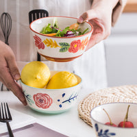 Japanese Style Ceramic Rice Bowl with Four Seasons Hand-Painted Design
