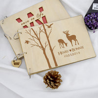 Wooden Wedding Guest Book with Engraved Design