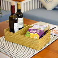 Handwoven Seagrass Storage Basket with Wooden Handles and Dividers