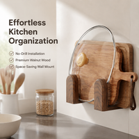 Walnut Lid Organiser, Wall Mounted Rack for Saucepans, Compact Kitchen Storage, Sturdy Pot Lid Holder for Home