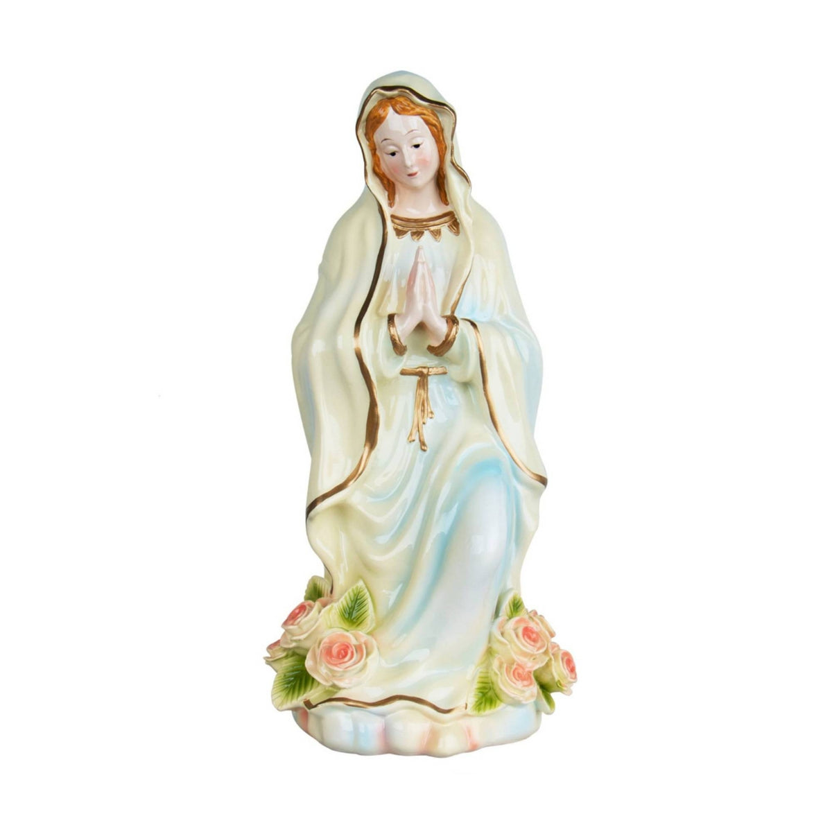 Blessed Mother Mary Statue with Warm-Glowing Praying Mary Statue Religious Sculpture for Bookshelf