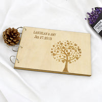 Wooden Wedding Guest Book with Engraved Design