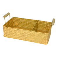 Handwoven Seagrass Storage Basket with Wooden Handles and Dividers