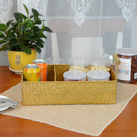 Handwoven Seagrass Storage Basket with Wooden Handles and Dividers