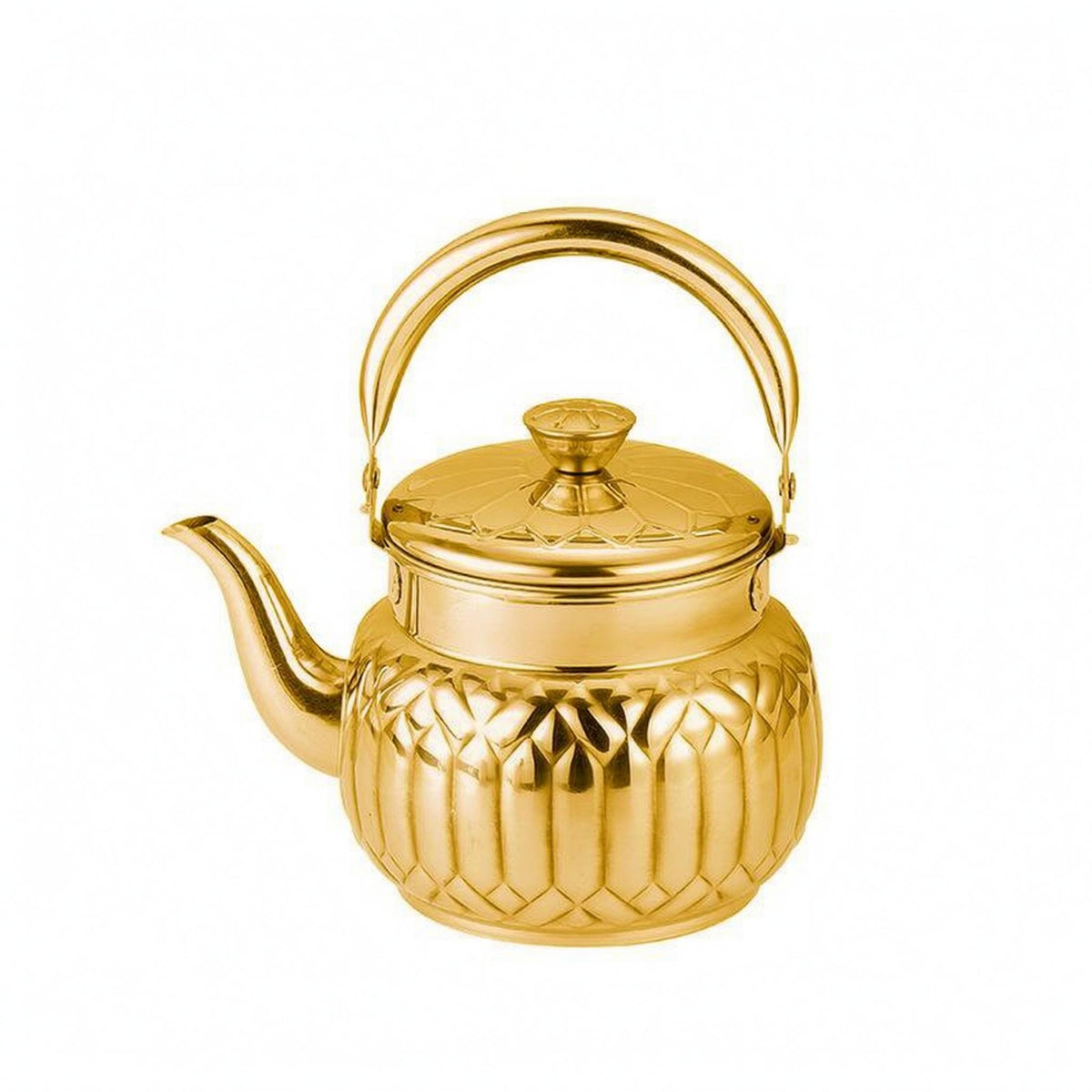 Polished Finish Stainless Steel Tea Kettle Faceted Design Stovetop Kettle Embossed Pattern Kitchenware Arched Handle for Boiling Water