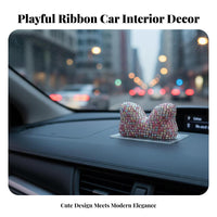Rhinest Single Bow Car Decoration DIY Friendly Glitter Ear Ornament Crystal Bow Dashboard Charm for Women, Girls, Center Console