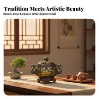 Lidded Copper Scent Burner Raised Base Mythical Bird Scent Burner Side Handles