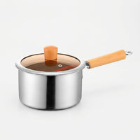 Instant Noodles Stainless Steel Pot with Glass Lid, 304 Stainless Steel Deep Fryer and Milk Pan, Small Frying Pan and Baby Food Maker, Tongs