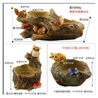 Resin Wood-Look Tree Stump Planter for Succulents and Micro Landscapes with Bird Feeder