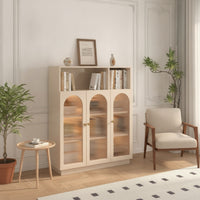 Bookcase with Glass Three-Door-Door Bookcase with Storage Cabinet Tall Display Cabinet with Glass Doors for Living Room, Study, Entryway