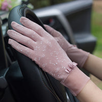 Women's Floral Cotton Touchscreen Sun Protection Gloves for Driving and Cycling